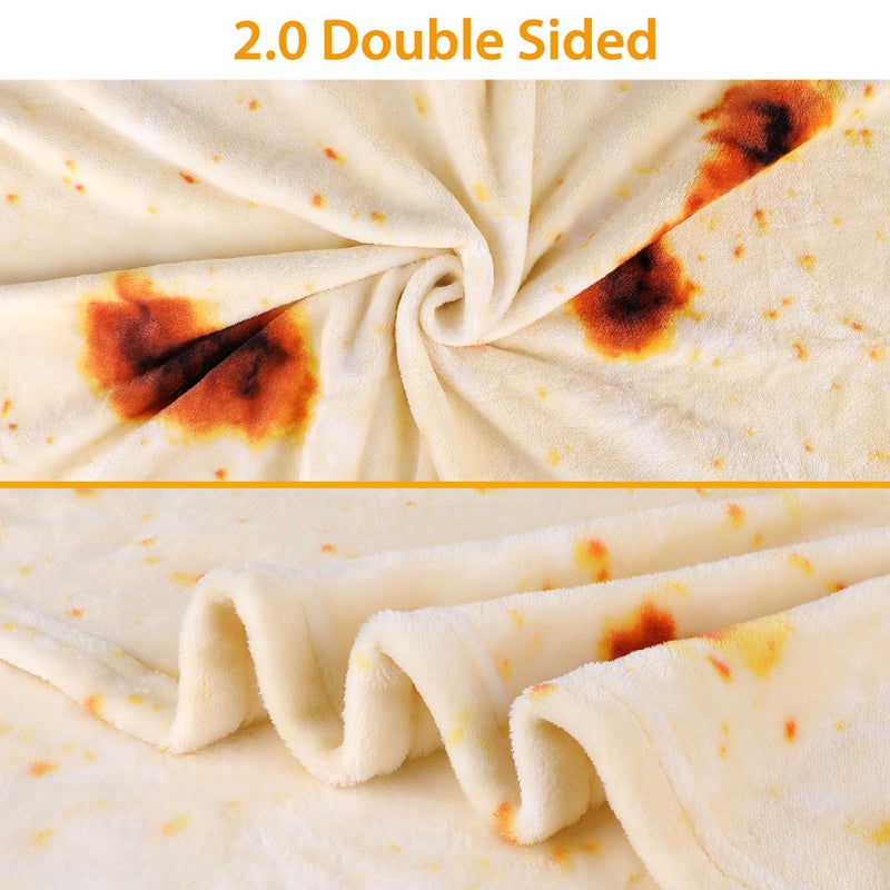 LetsFunny Burrito Tortilla Throw Blanket, 72in 2.0 Double Sided Burritos Taco Tortilla Wrap Blankets for Adults Kids, Giant Funny Realistic Food Blankets, Soft Flannel Round Throw Blanket - Image 2